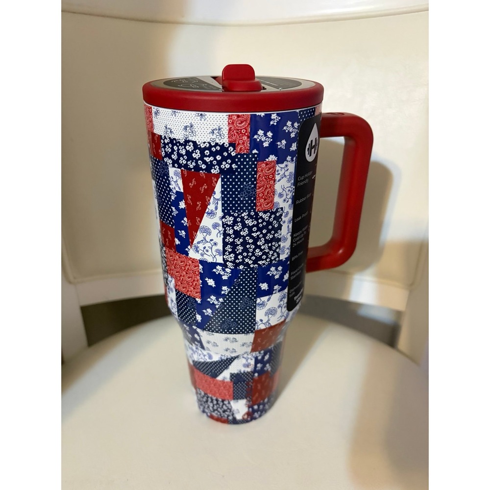 32 oz. Hydro Jug Traveler- Quilted Americana Tumbler Cup Holder - Leak Proof-NIB